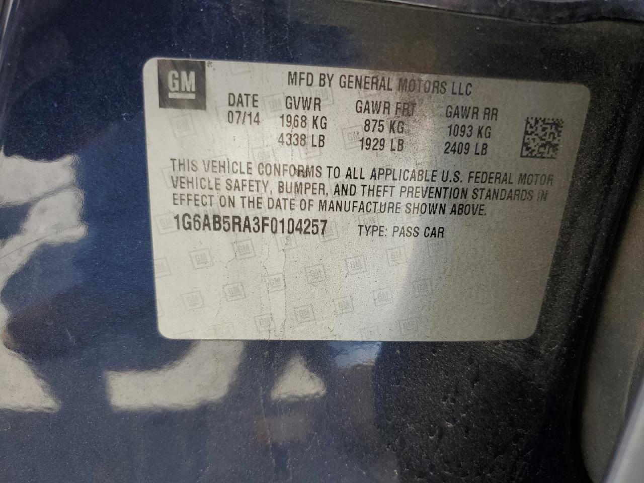 2015 Cadillac Ats Luxury VIN: 1G6AB5RA3F0104257 Lot: 56570355