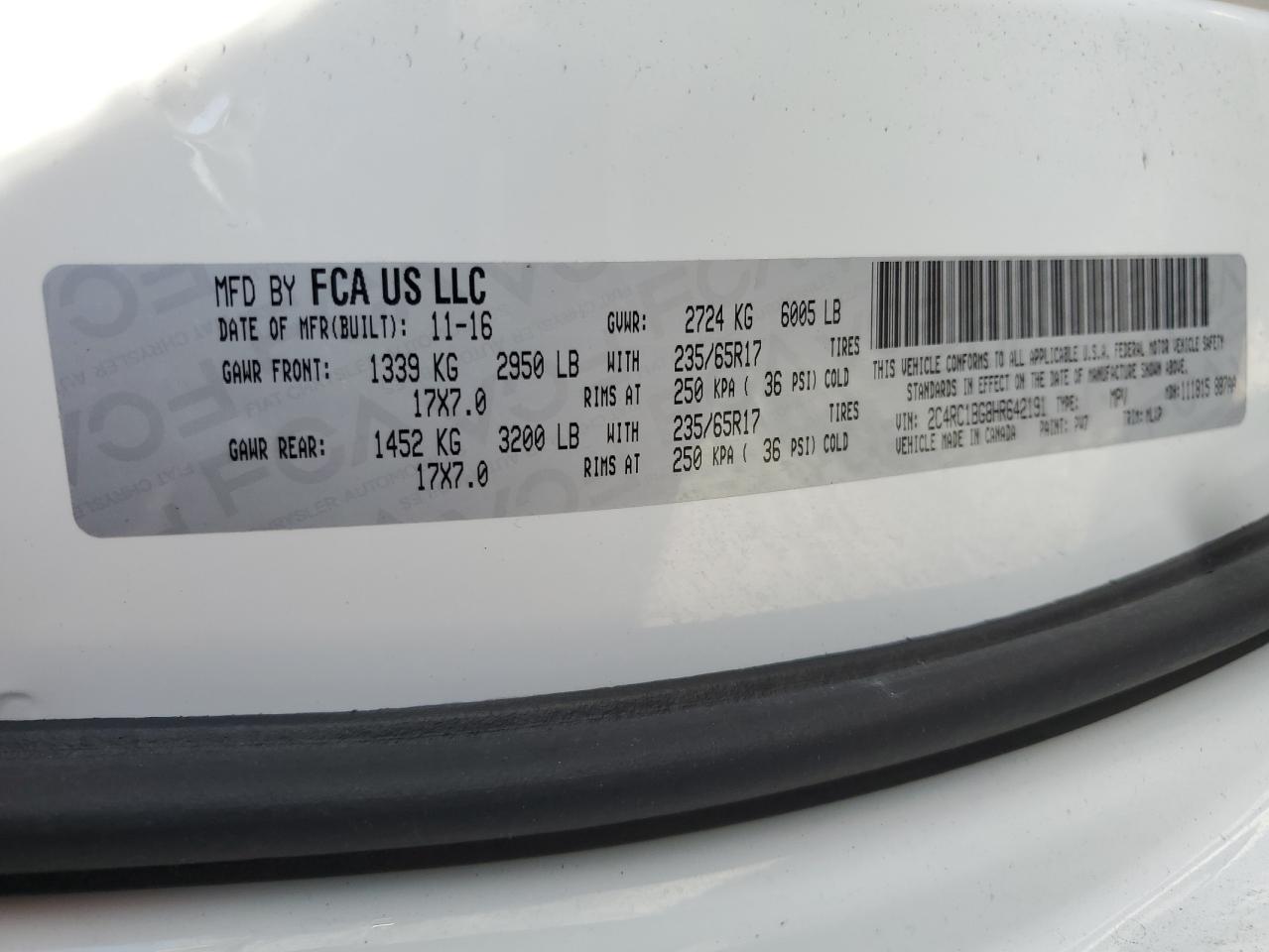 2017 Chrysler Pacifica Touring L VIN: 2C4RC1BG8HR642191 Lot: 55629265