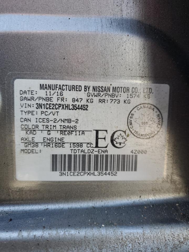 2017 Nissan Versa Note S VIN: 3N1CE2CPXHL354452 Lot: 57212905