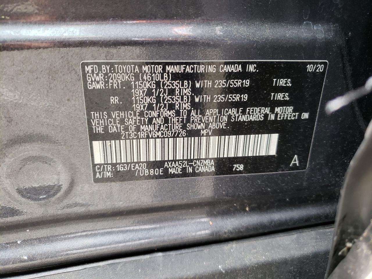 2021 Toyota Rav4 Xle Premium VIN: 2T3C1RFV6MC097726 Lot: 58900675