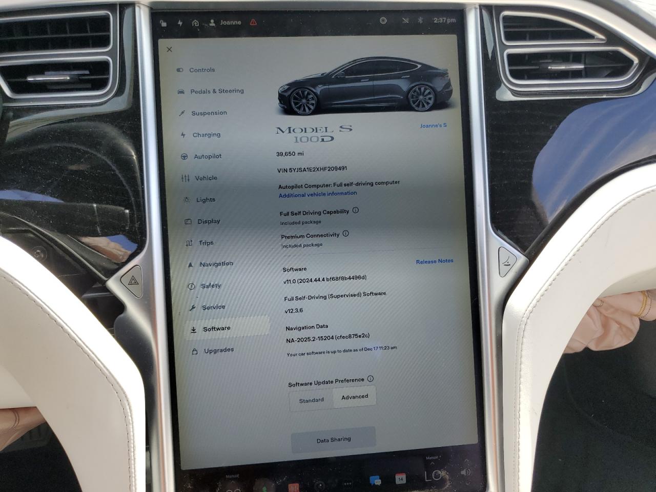 2017 Tesla Model S VIN: 5YJSA1E2XHF209491 Lot: 56873405
