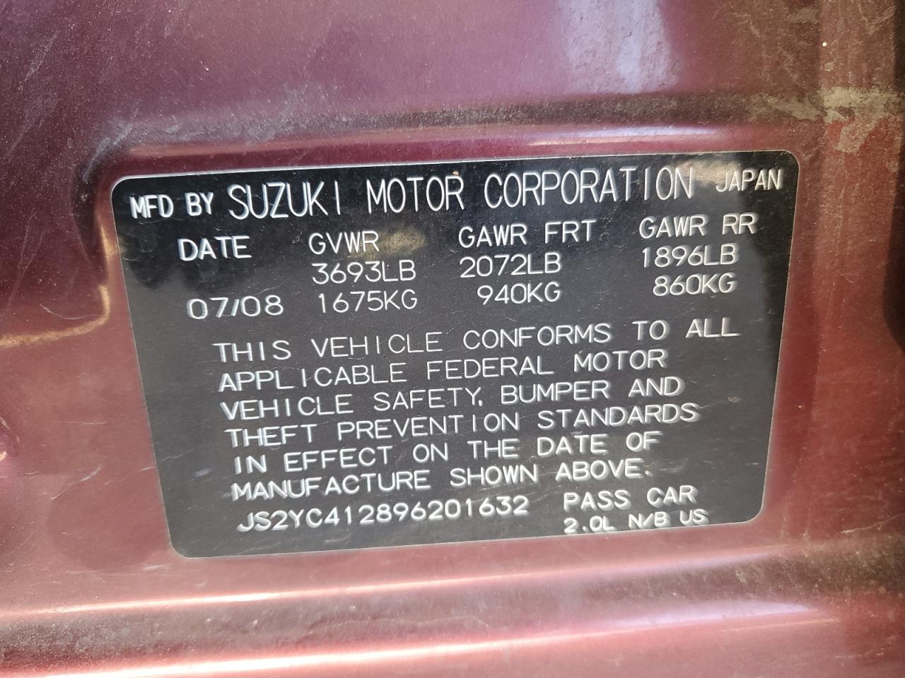 2009 Suzuki Sx4 VIN: JS2YC412896201632 Lot: 56181455