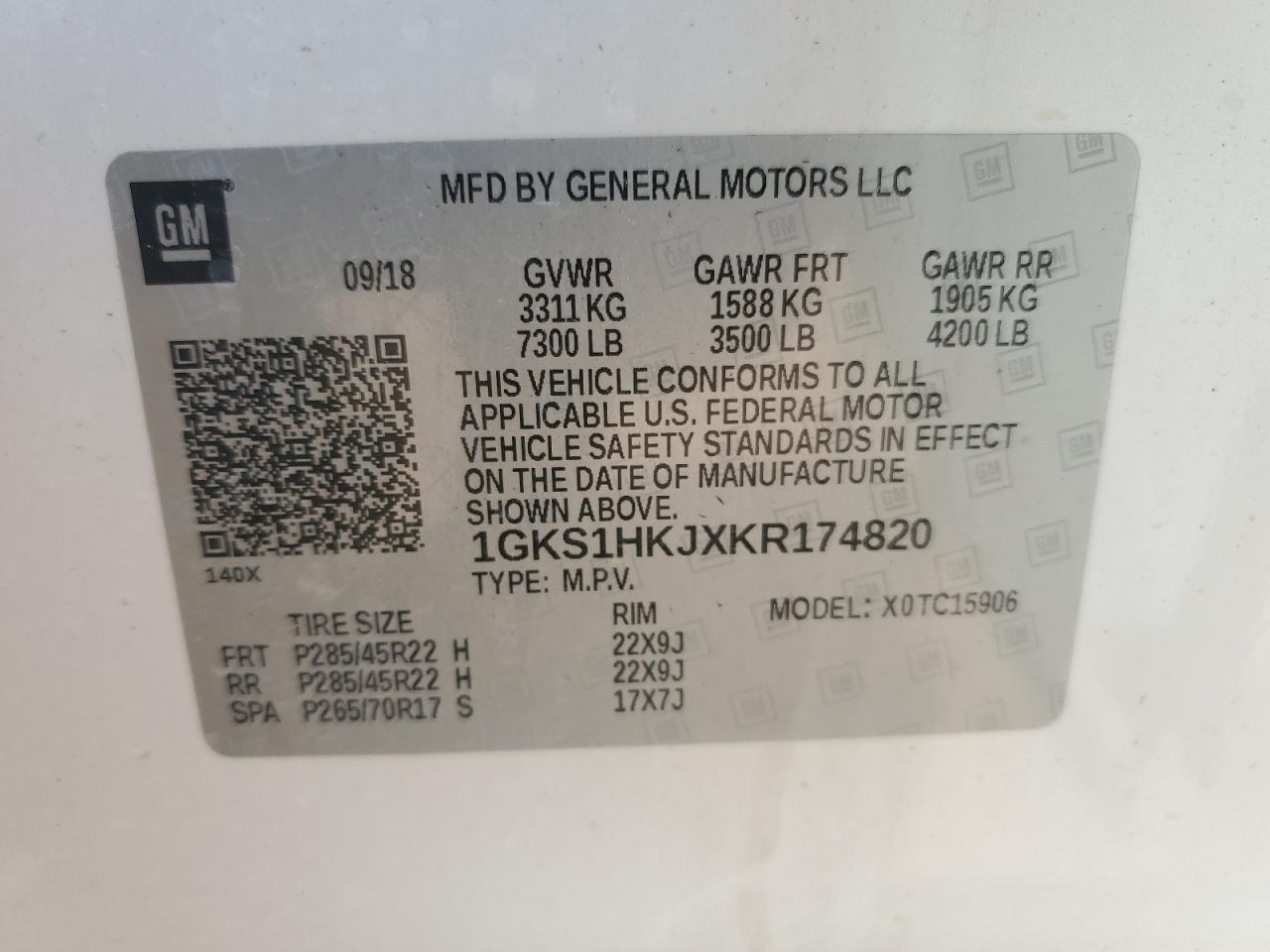 2019 GMC Yukon Xl Denali VIN: 1GKS1HKJXKR174820 Lot: 56588985