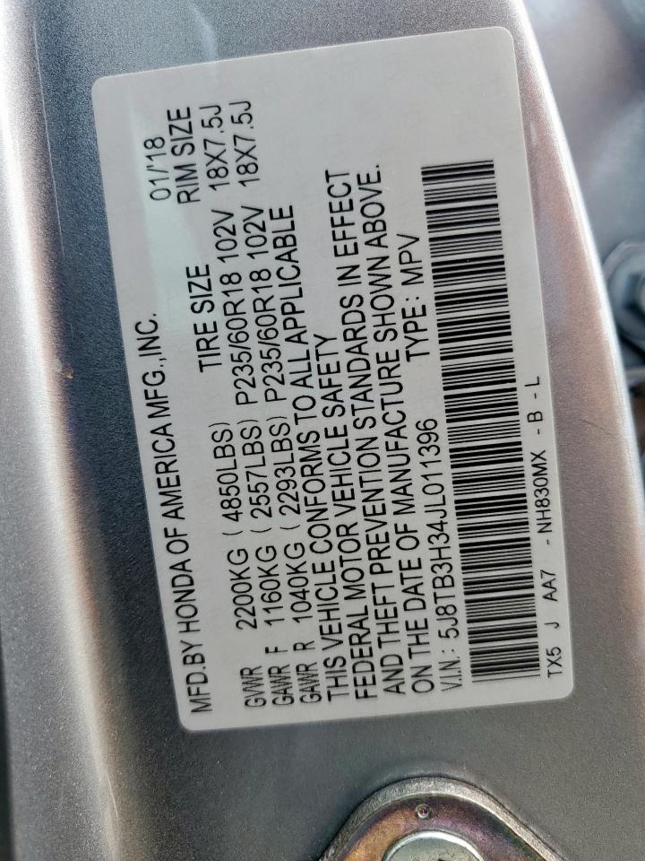 2018 Acura Rdx VIN: 5J8TB3H34JL011396 Lot: 56889575