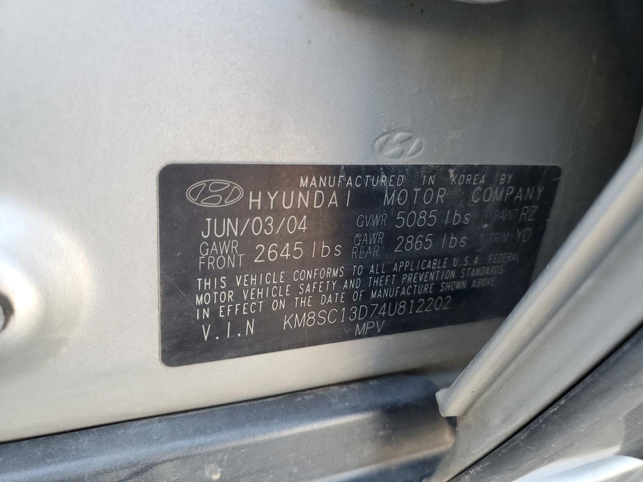 2004 Hyundai Santa Fe Gls VIN: KM8SC13D74U812202 Lot: 54954965