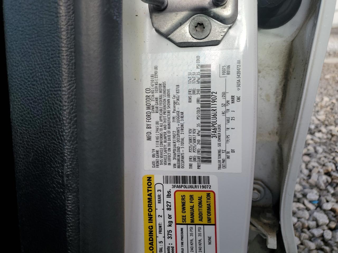 2020 Ford Fusion Se VIN: 3FA6P0LU6LR119072 Lot: 55916775