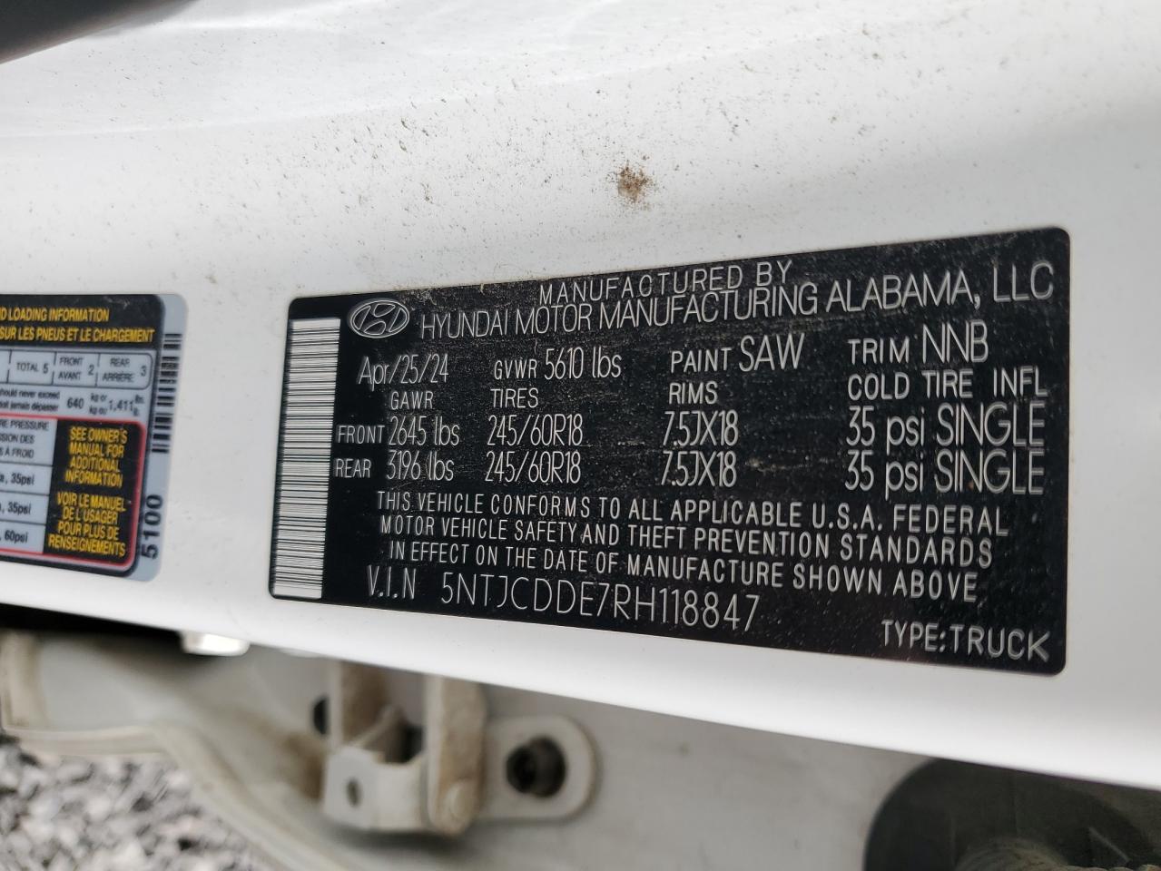 2024 Hyundai Santa Cruz Sel VIN: 5NTJCDDE7RH118847 Lot: 55722485