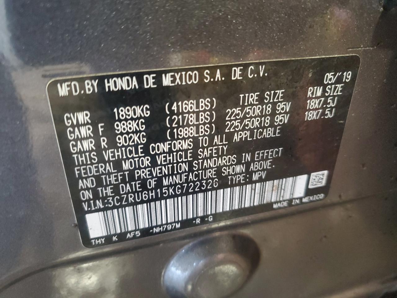 2019 Honda Hr-V Sport VIN: 3CZRU6H15KG722326 Lot: 56672975
