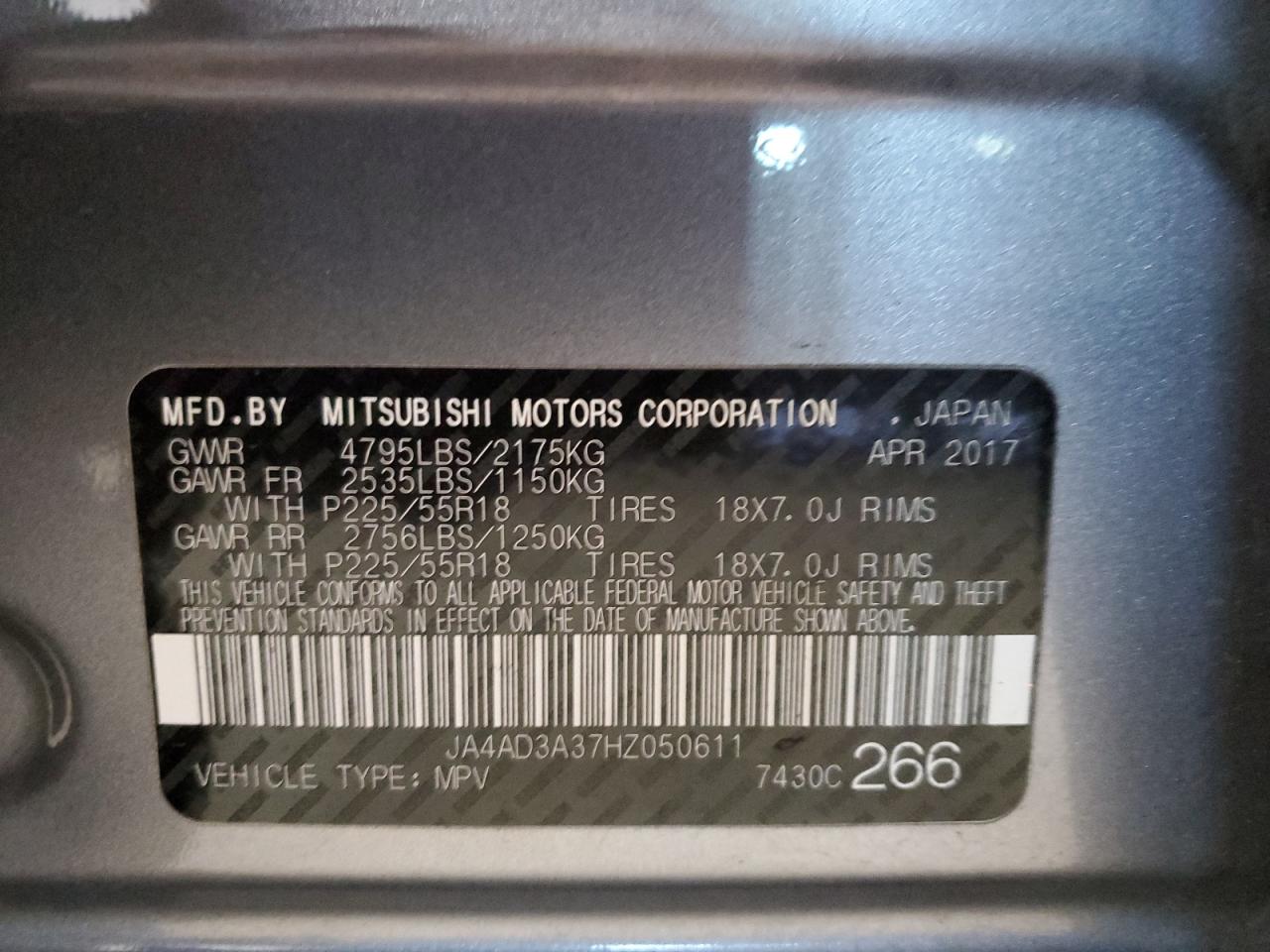 2017 Mitsubishi Outlander Se VIN: JA4AD3A37HZ050611 Lot: 56484555