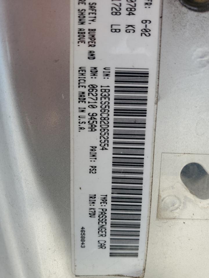 2002 Dodge Neon Es VIN: 1B3ES56C82D652554 Lot: 56375945