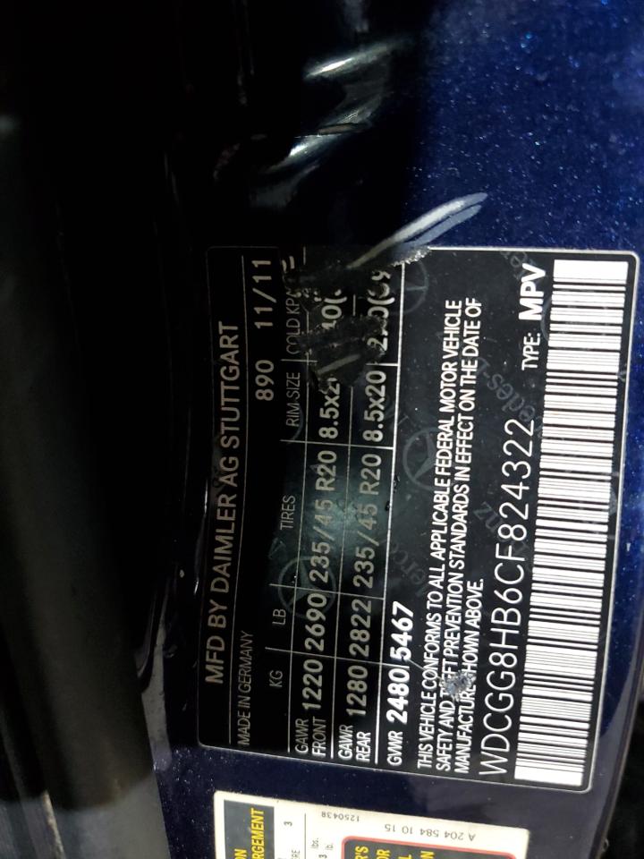 2012 Mercedes-Benz Glk 350 4Matic VIN: WDCGG8HB6CF824322 Lot: 56451775