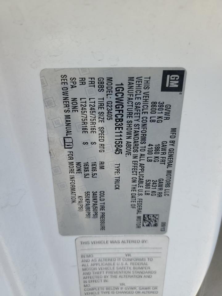 2014 Chevrolet Express G2500 VIN: 1GCWGFCB3E1115845 Lot: 58527705