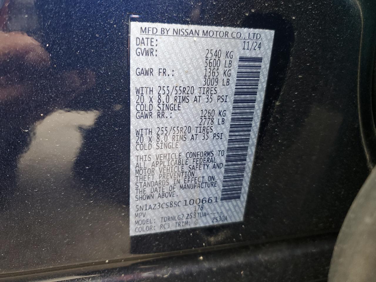 2025 Nissan Murano Sl VIN: 5N1AZ3CS8SC100661 Lot: 56858765