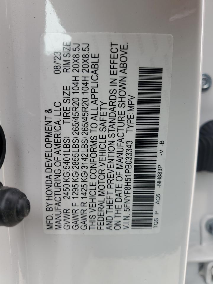 2023 Honda Passport Exl VIN: 5FNYF8H51PB033343 Lot: 56594665