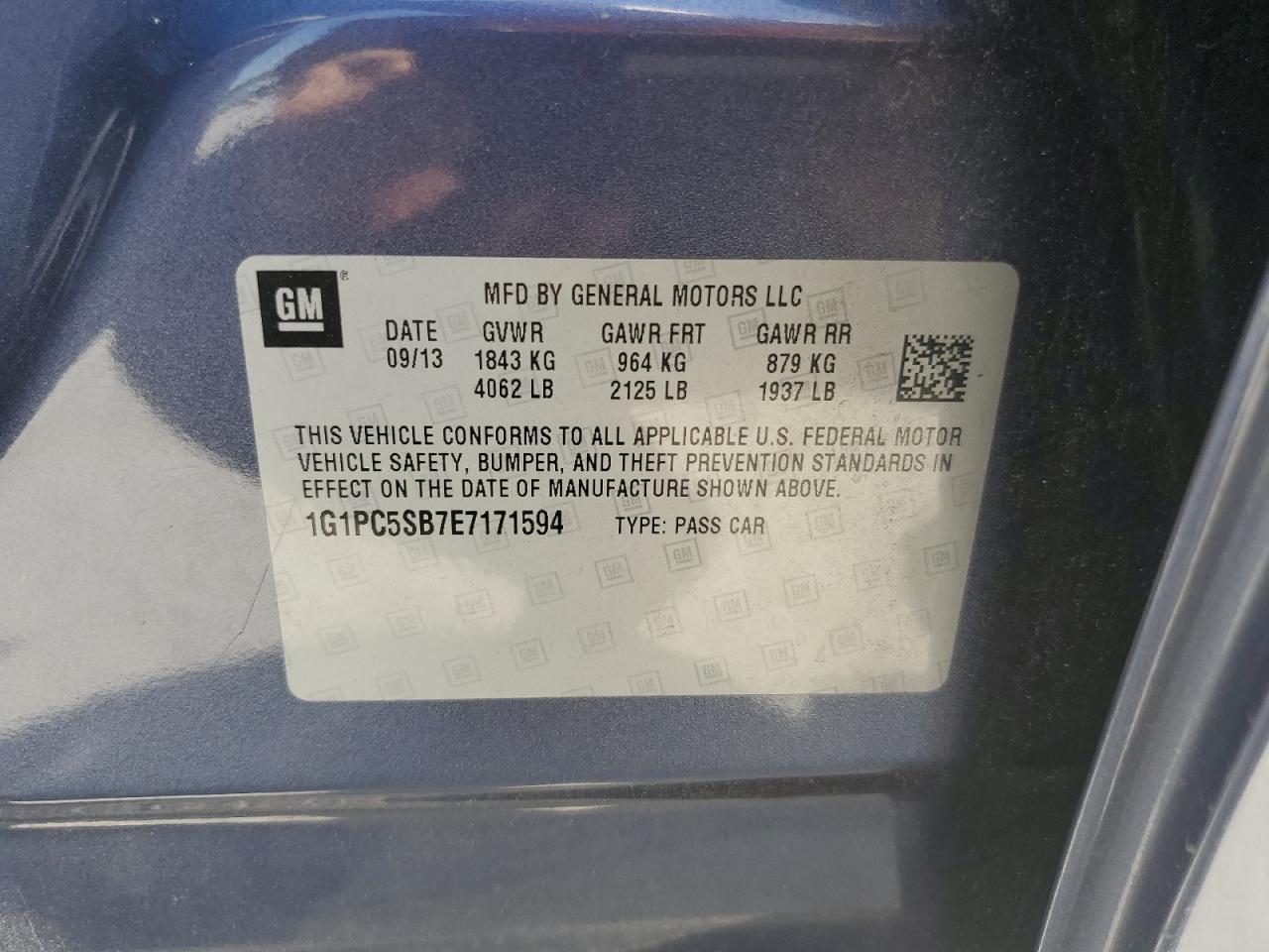 2014 Chevrolet Cruze Lt VIN: 1G1PC5SB7E7171594 Lot: 56660105