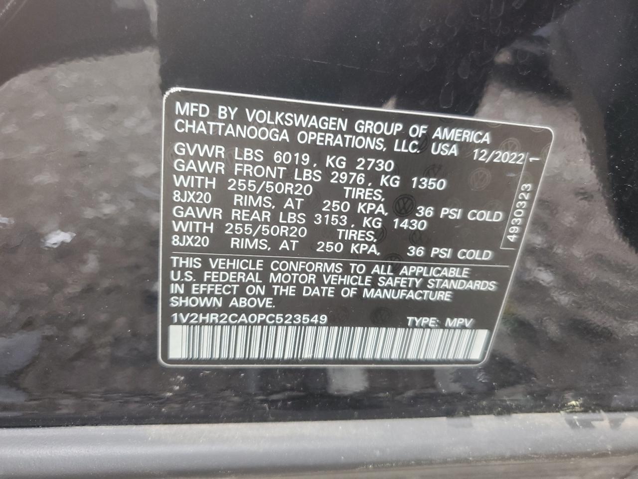 2023 Volkswagen Atlas Se VIN: 1V2HR2CA0PC523549 Lot: 56251695
