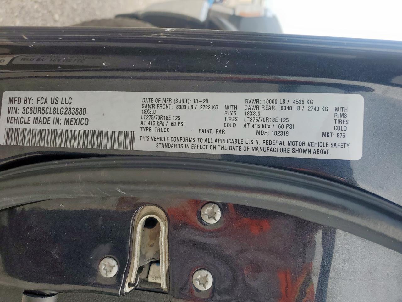 2020 Ram 2500 Tradesman VIN: 3C6UR5CL8LG283880 Lot: 56909055