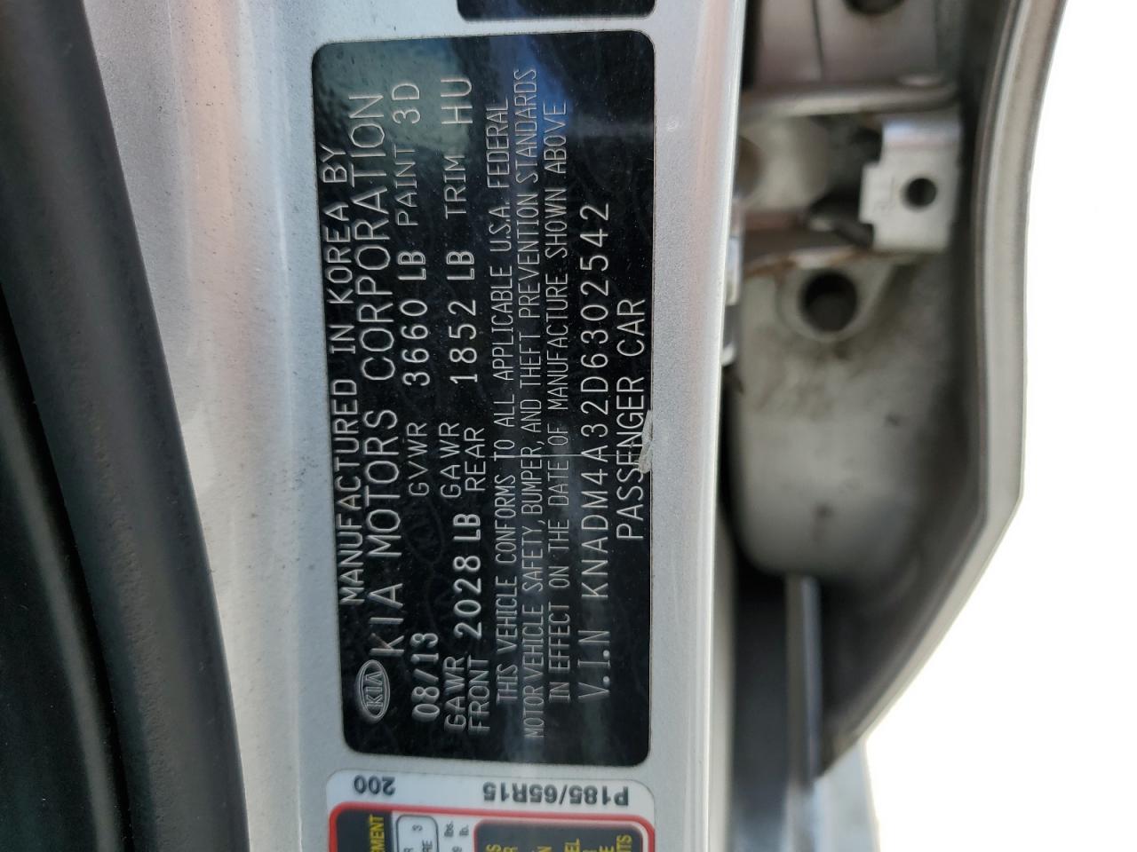 2013 Kia Rio Lx VIN: KNADM4A32D6302542 Lot: 56915765