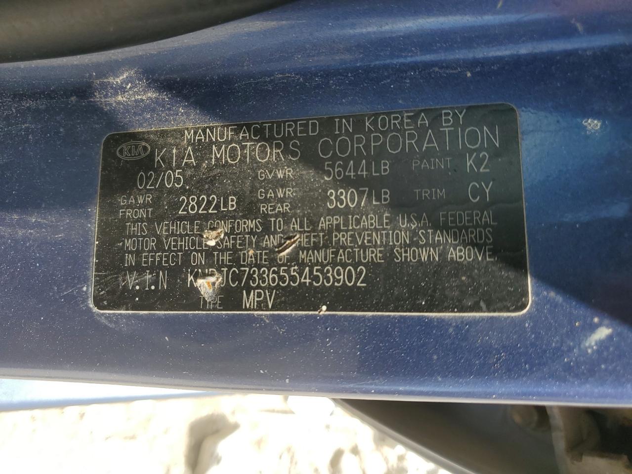 2005 Kia Sorento Ex VIN: KNDJC733655453902 Lot: 56118415