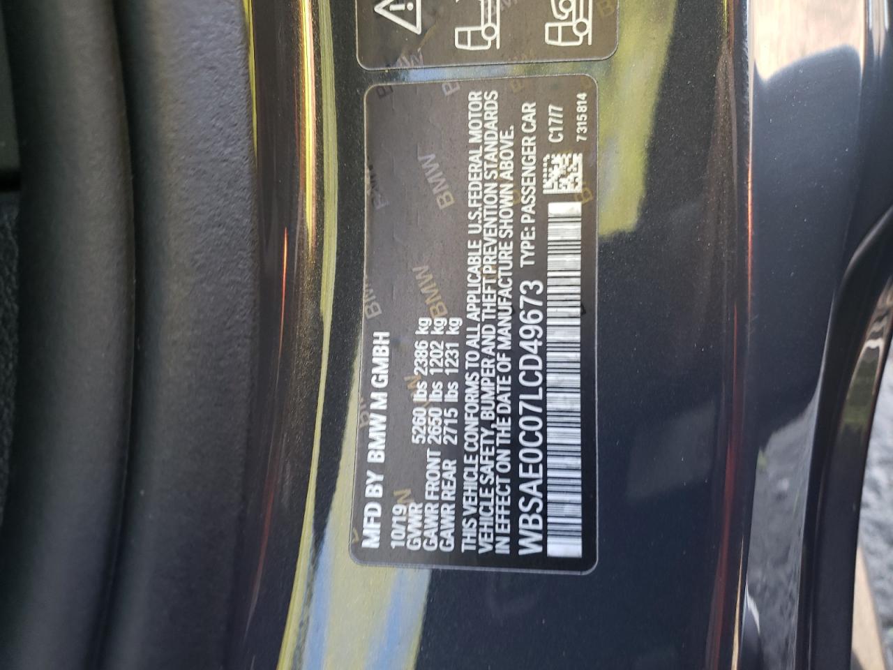 2020 BMW M8 VIN: D49673 Lot: 57719275