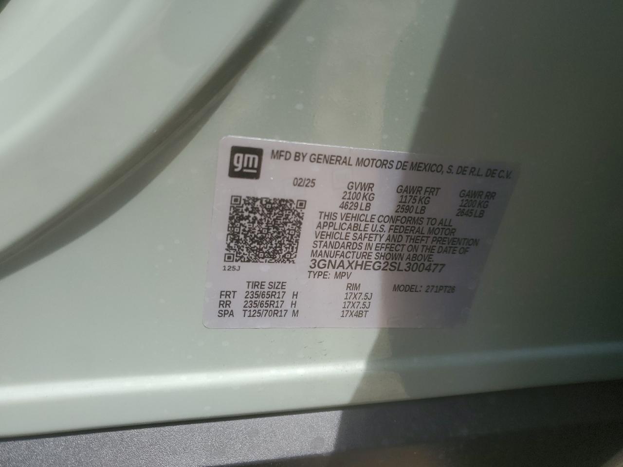 2025 Chevrolet Equinox Lt VIN: 3GNAXHEG2SL300477 Lot: 57013895
