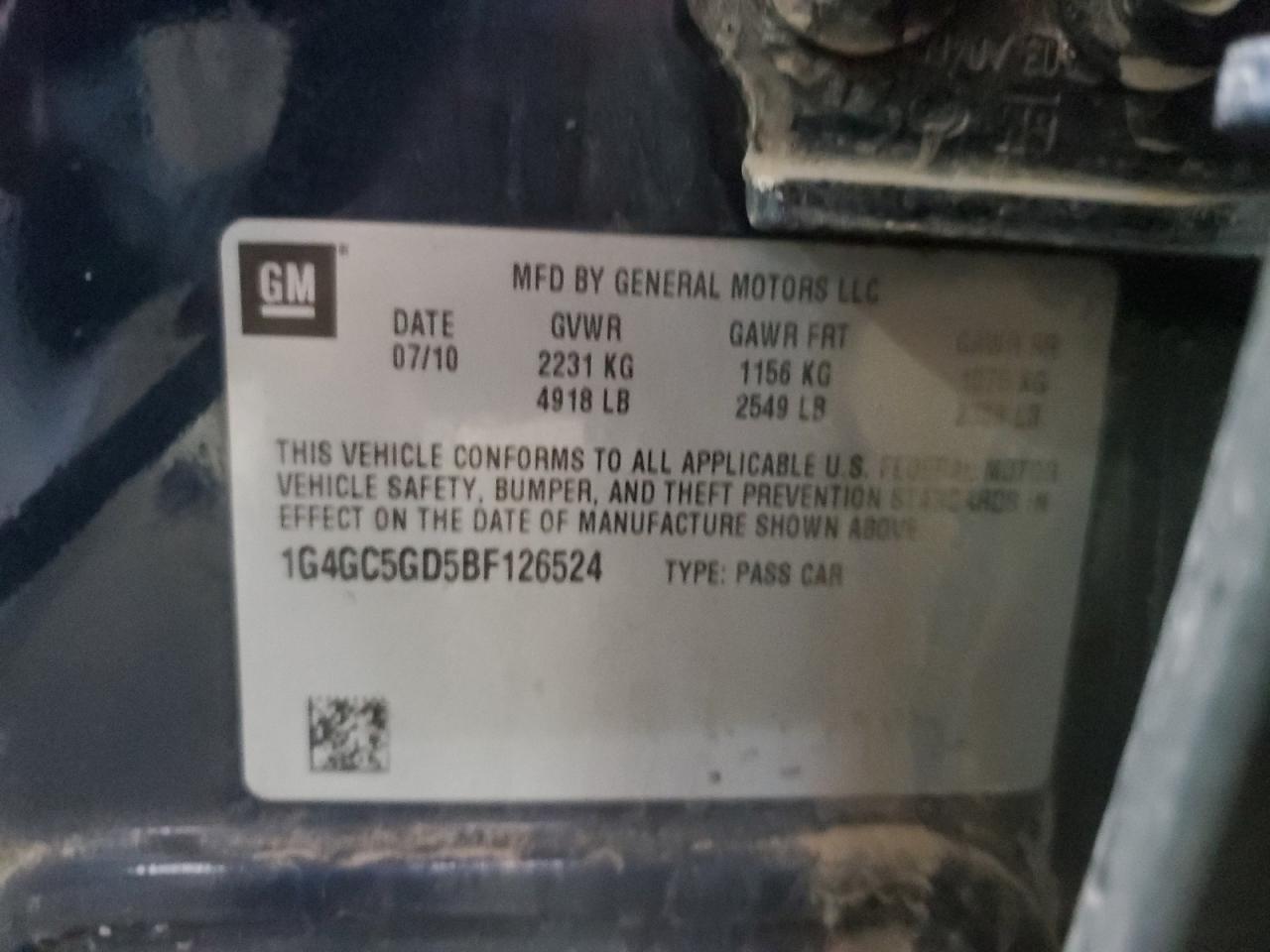 2011 Buick Lacrosse Cxl VIN: 1G4GC5GD5BF126524 Lot: 57225565