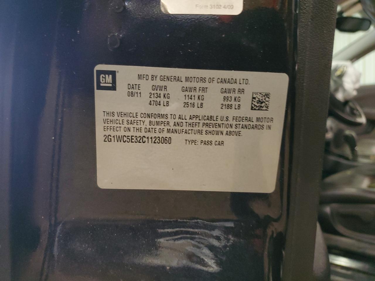 2012 Chevrolet Impala Ltz VIN: 2G1WC5E32C1123060 Lot: 58395475