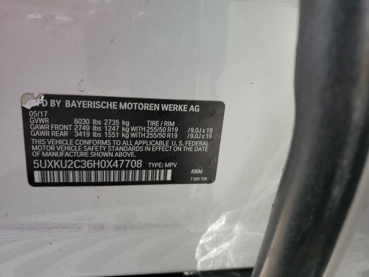 2017 BMW X6 xDrive35I VIN: 5UXKU2C36H0X47708 Lot: 54020075
