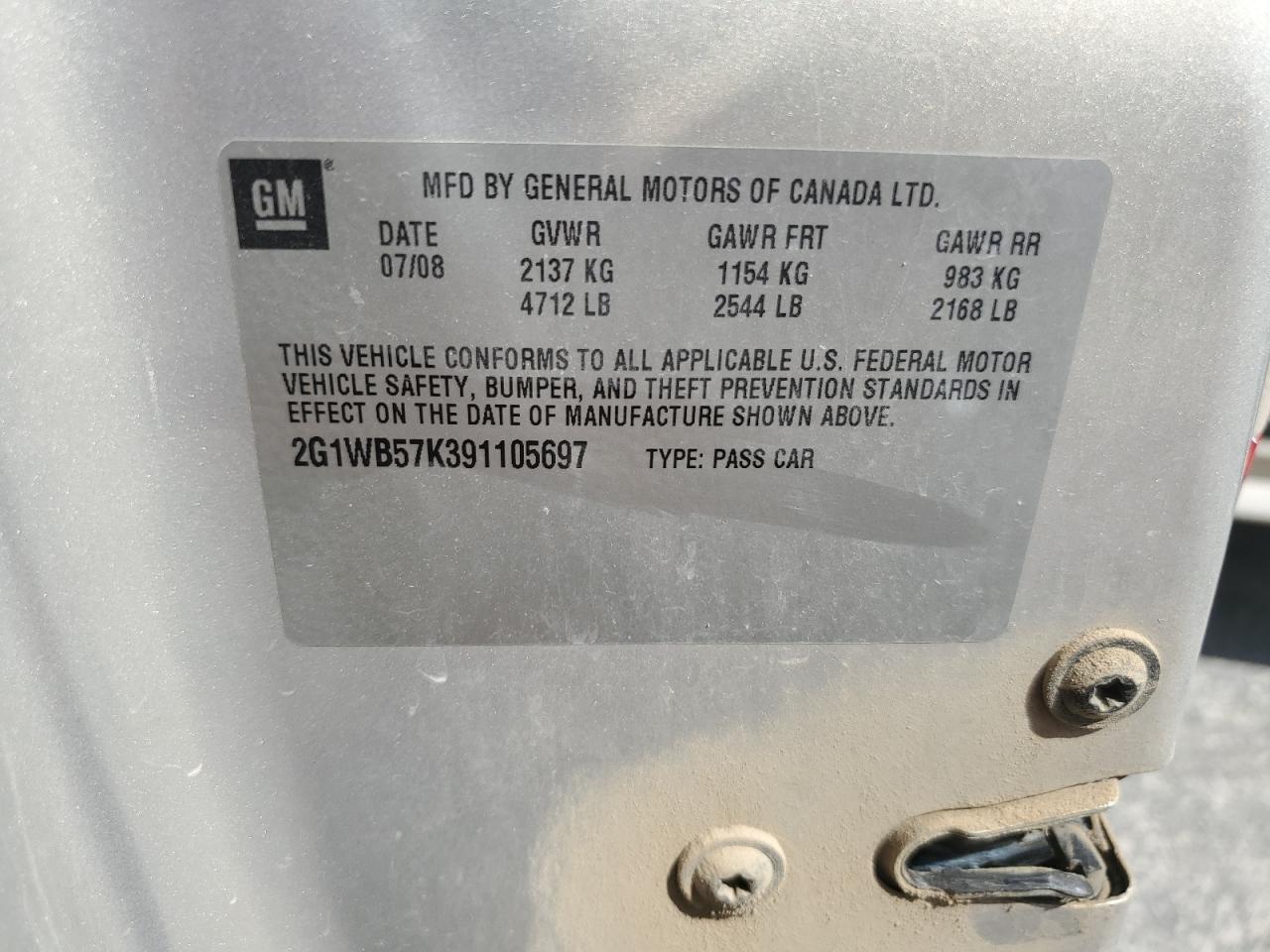 2009 Chevrolet Impala Ls VIN: 2G1WB57K391105697 Lot: 56508405