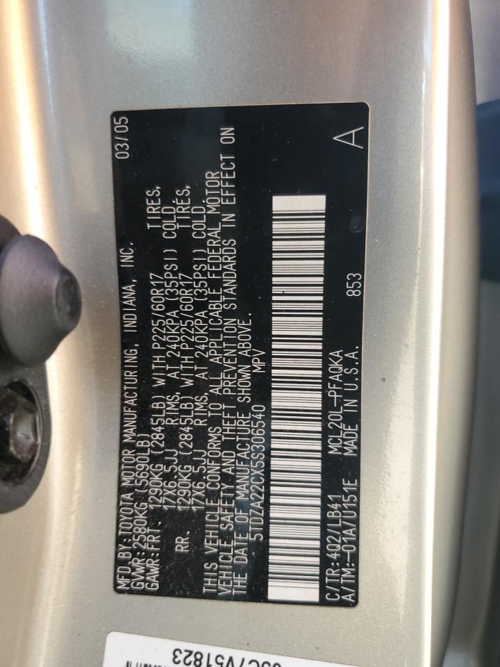 2005 Toyota Sienna Xle VIN: 5TDZA22CX5S306540 Lot: 57098015