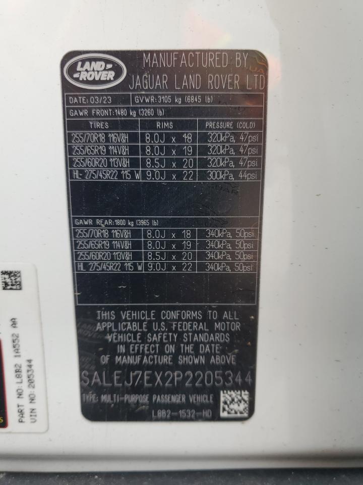 2023 Land Rover Defender 110 S VIN: SALEJ7EX2P2205344 Lot: 58343965