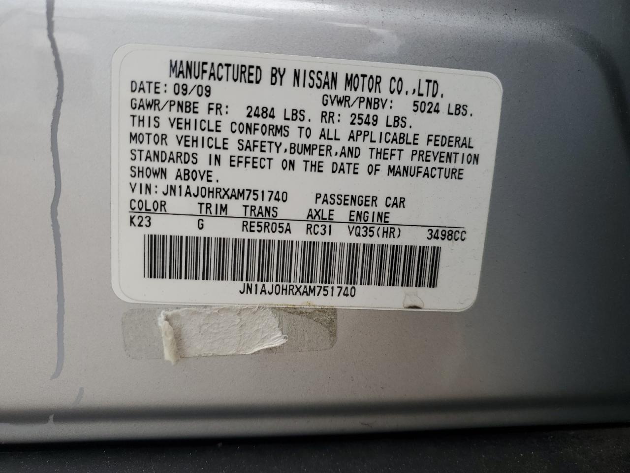 2010 Infiniti Ex35 Base VIN: JN1AJ0HRXAM751740 Lot: 58377645