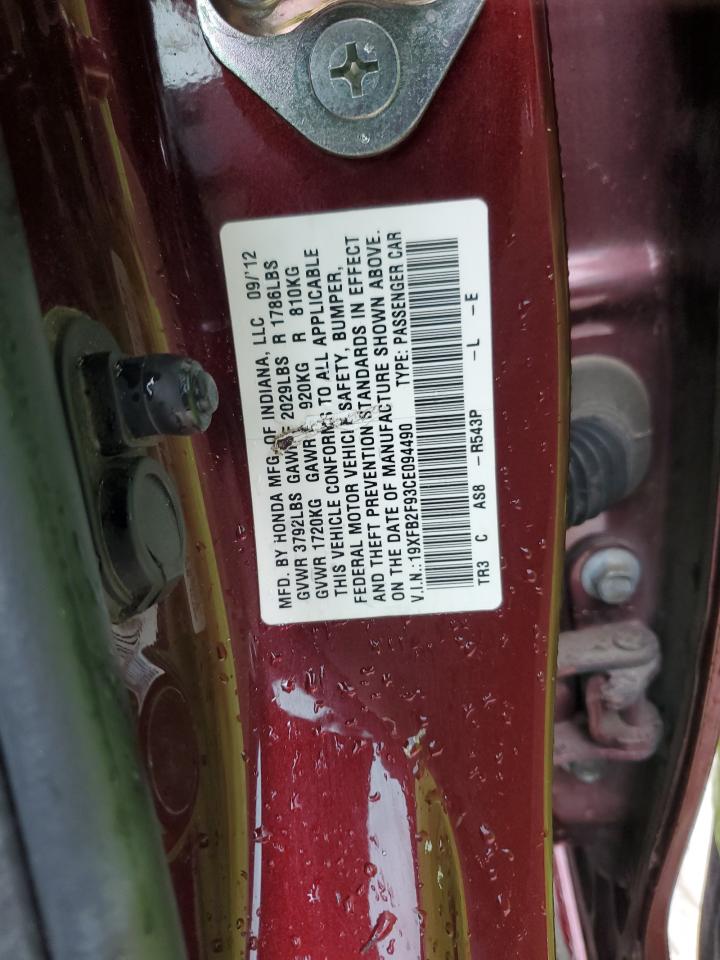 2012 Honda Civic Exl VIN: 19XFB2F93CE094490 Lot: 55729355