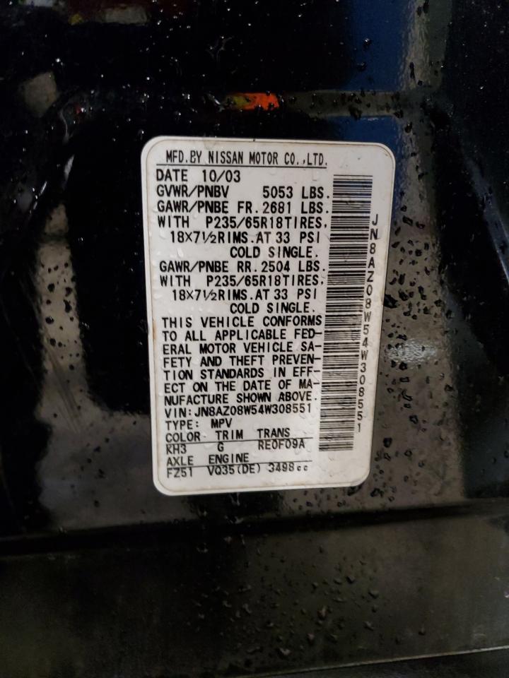 2004 Nissan Murano Sl VIN: JN8AZ08W54W308551 Lot: 56685375