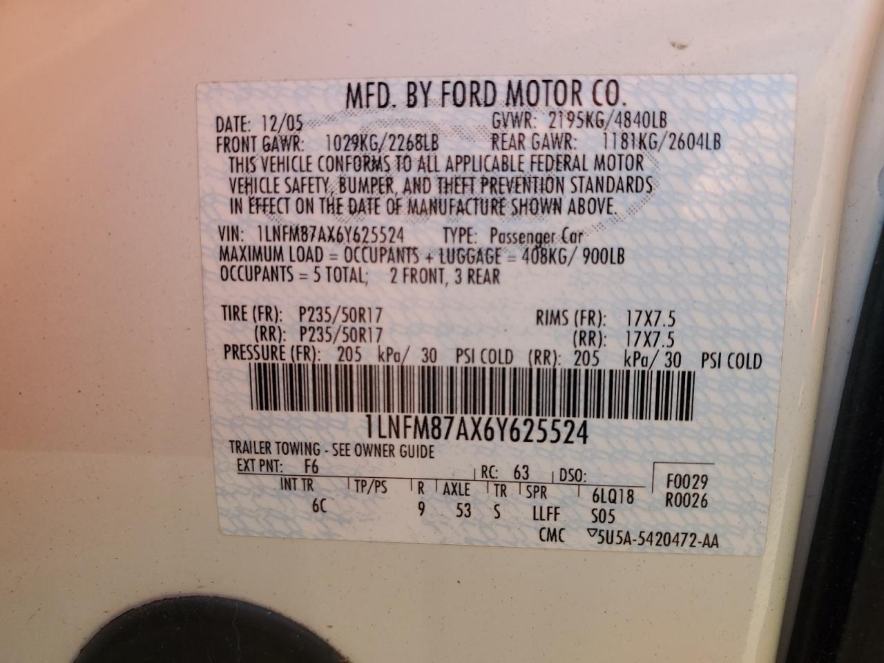 2006 Lincoln Ls VIN: 1LNFM87AX6Y625524 Lot: 55888665
