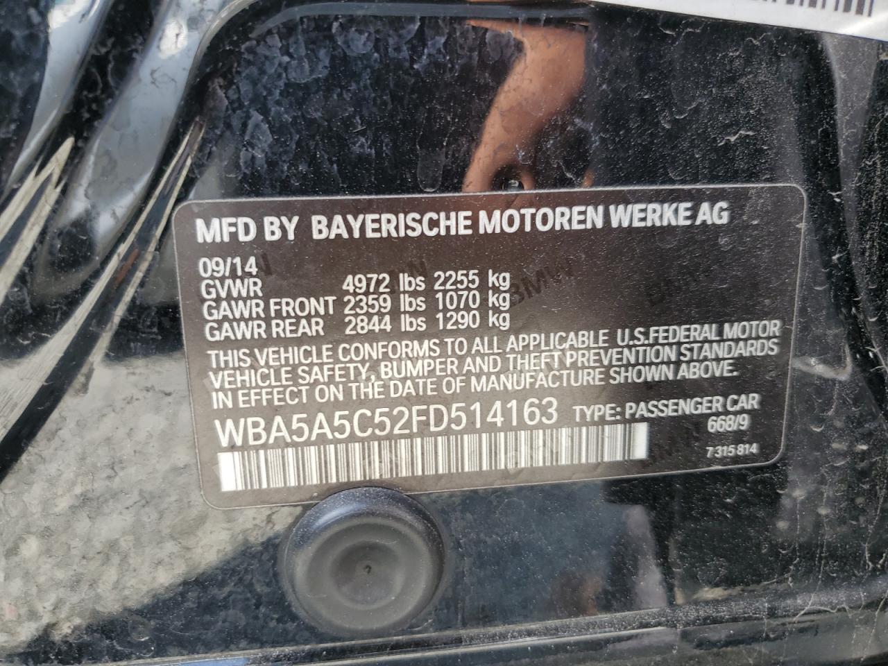2015 BMW 528 I VIN: WBA5A5C52FD514163 Lot: 57170195