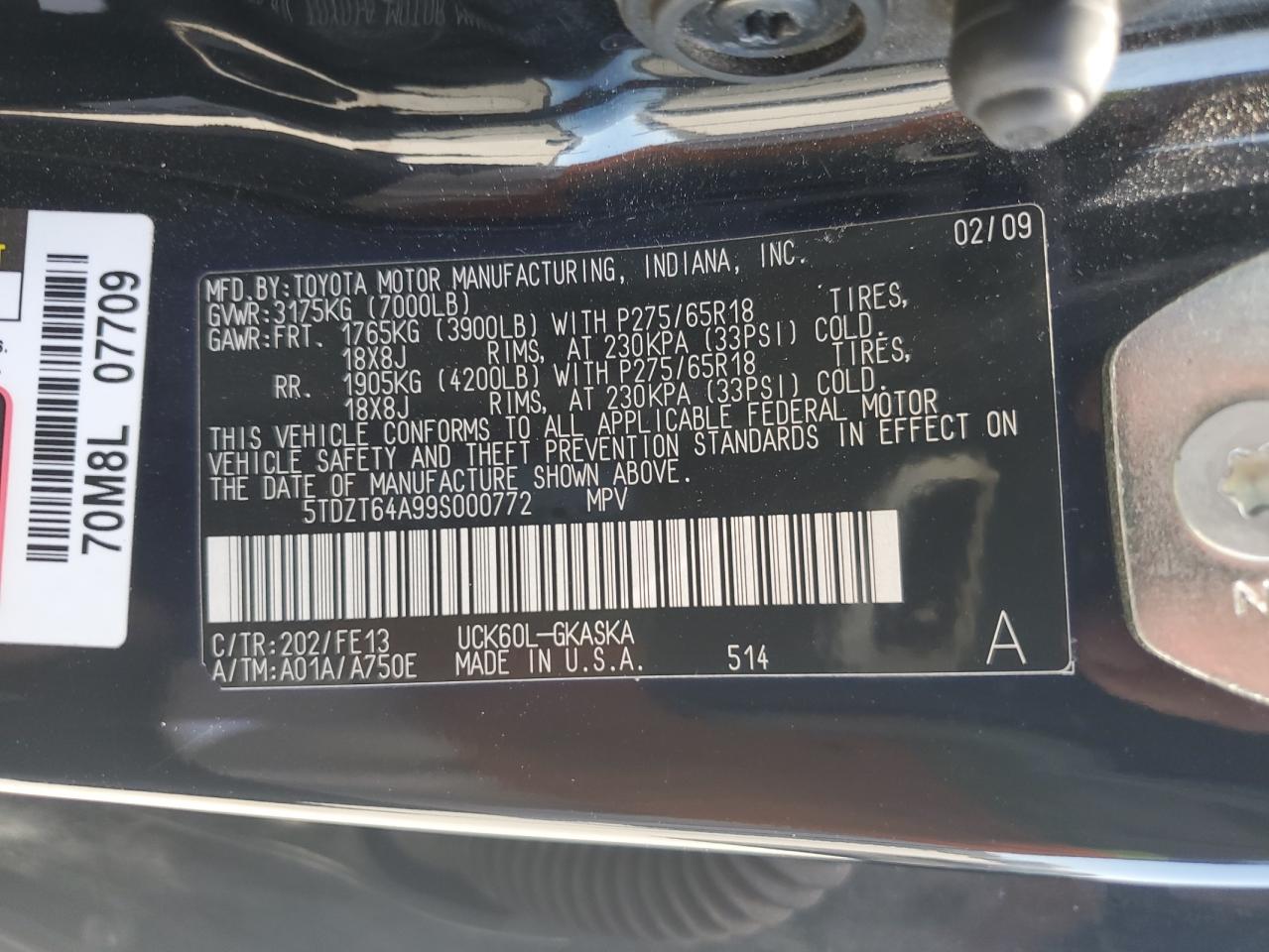 2009 Toyota Sequoia Sr5 VIN: 5TDZT64A99S000772 Lot: 56651815