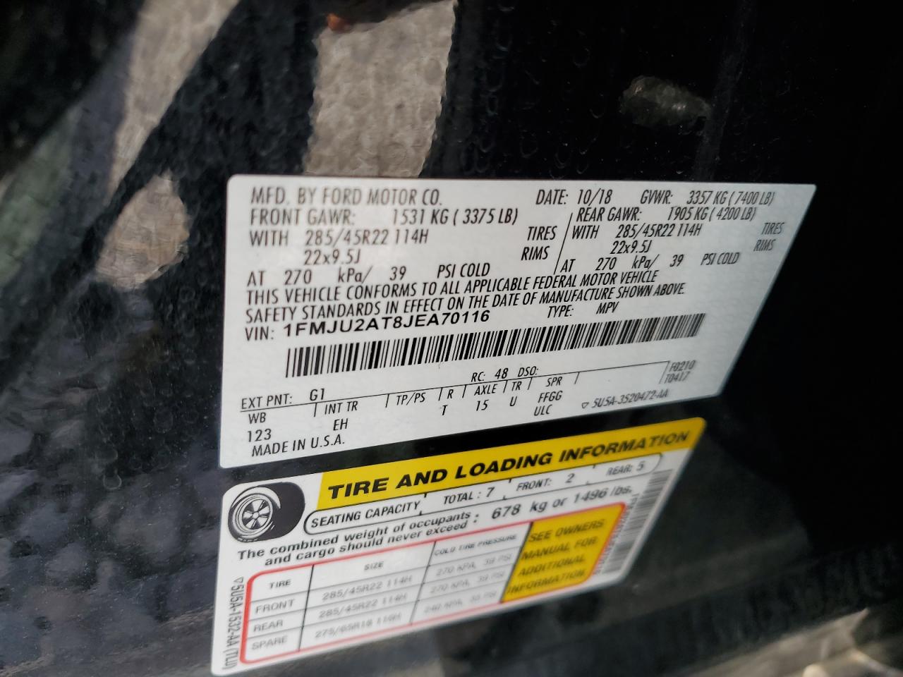 2018 Ford Expedition Limited VIN: 1FMJU2AT8JEA70116 Lot: 57276025