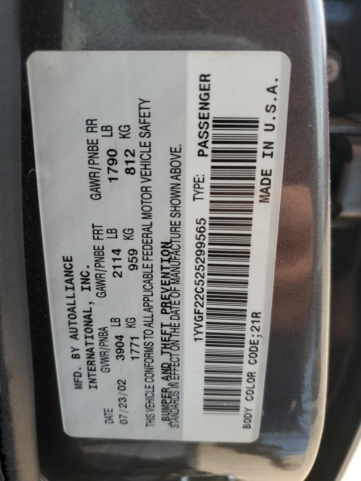 2002 Mazda 626 Lx VIN: 1YVGF22C525299565 Lot: 56692795