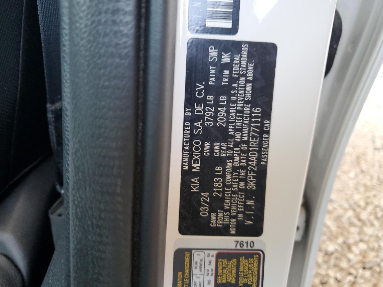 2024 Kia Forte Lx VIN: 3KPF24AD1RE771116 Lot: 57510805