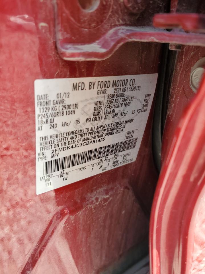 2012 Ford Edge Sel VIN: 2FMDK4JC3CBA81425 Lot: 56986985