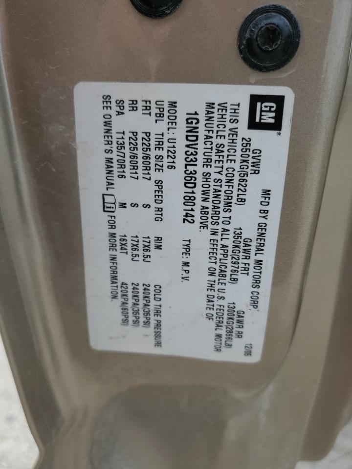 2006 Chevrolet Uplander Lt VIN: 1GNDV33L36D180142 Lot: 58047965