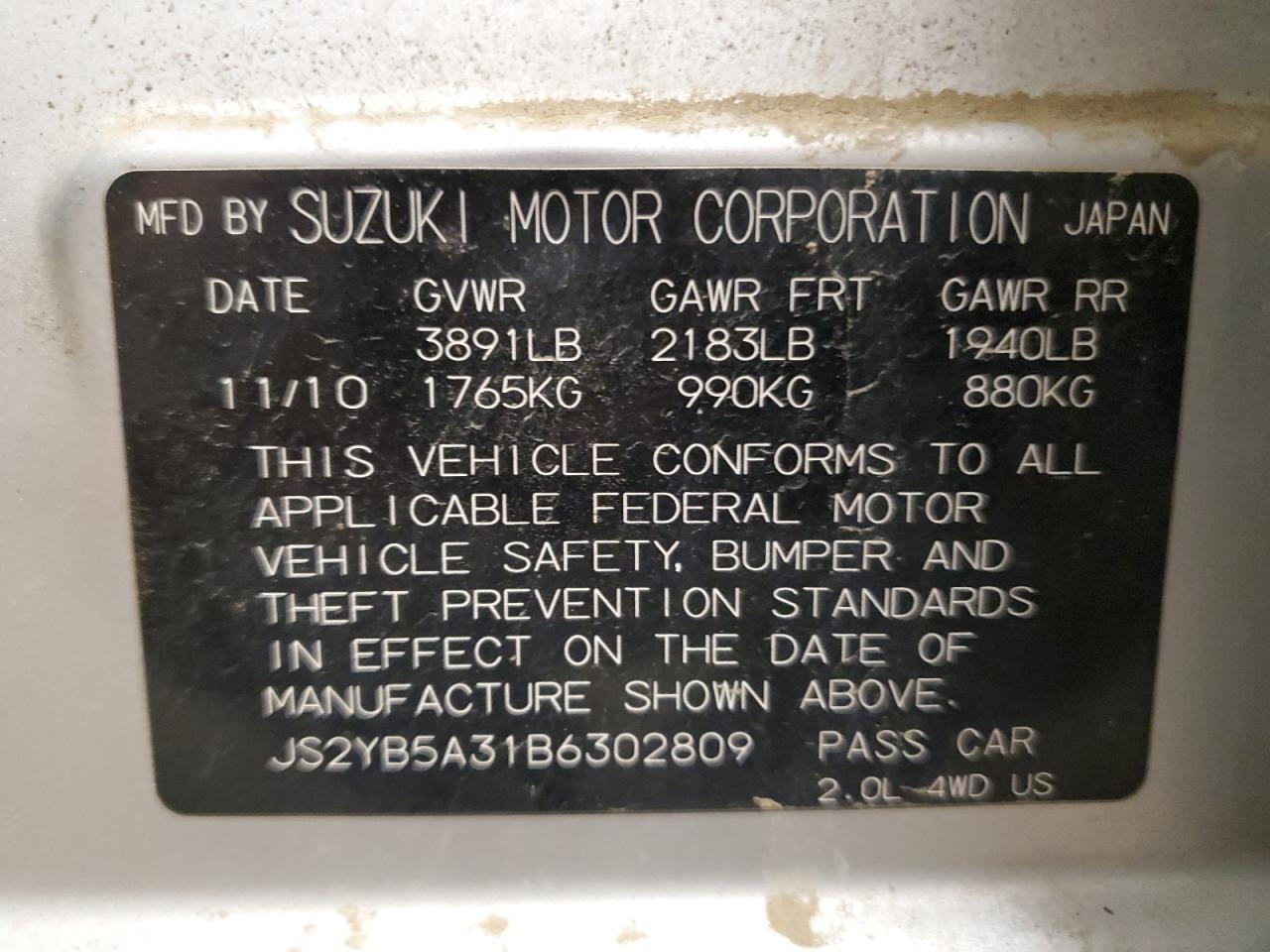 2011 Suzuki Sx4 VIN: JS2YB5A31B6302809 Lot: 56519745
