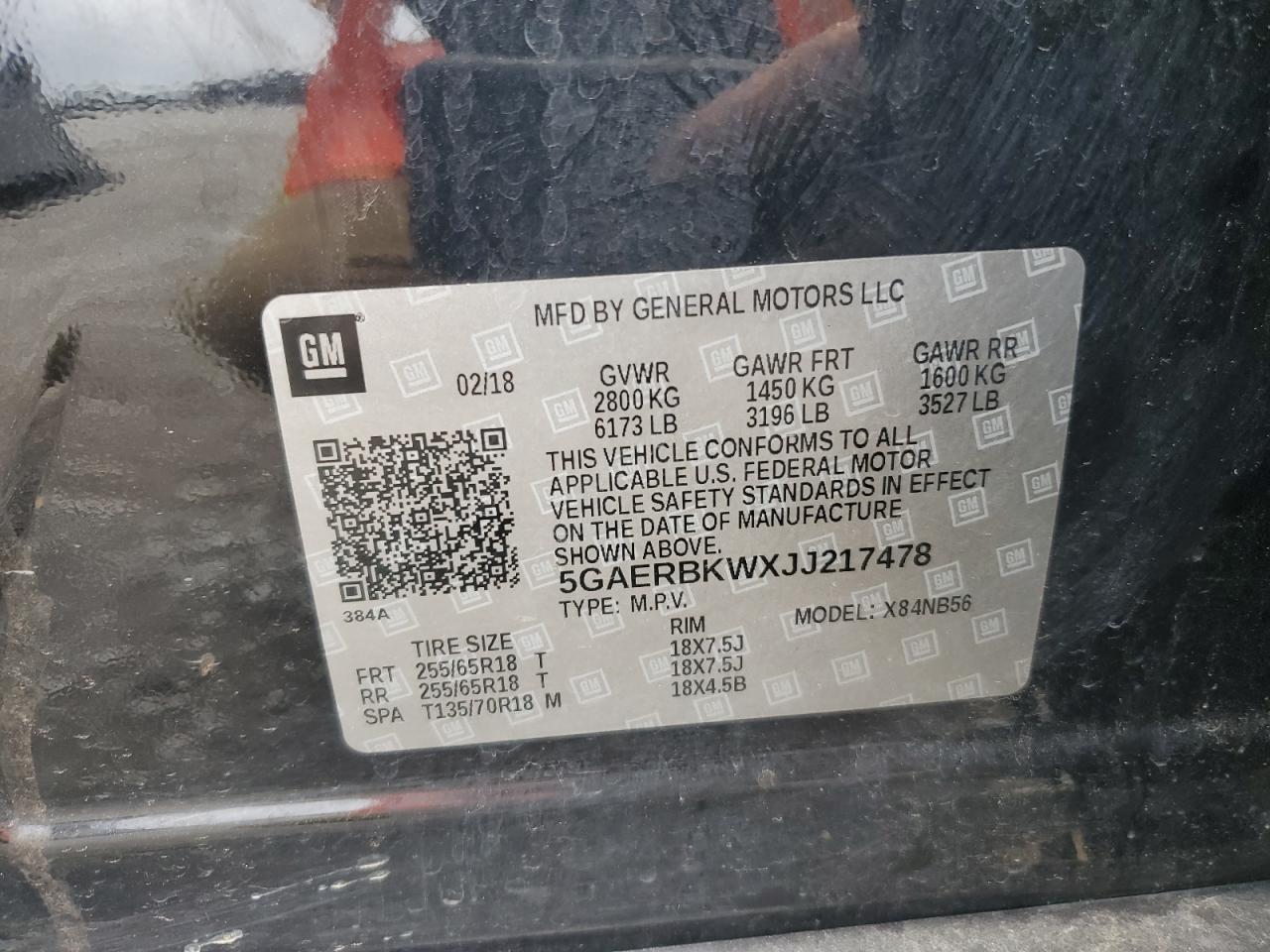 2018 Buick Enclave Essence VIN: 5GAERBKWXJJ217478 Lot: 58798885