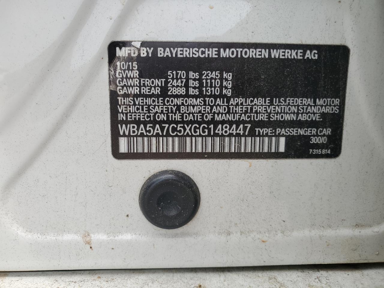 2016 BMW 528 Xi VIN: WBA5A7C5XGG148447 Lot: 56825455