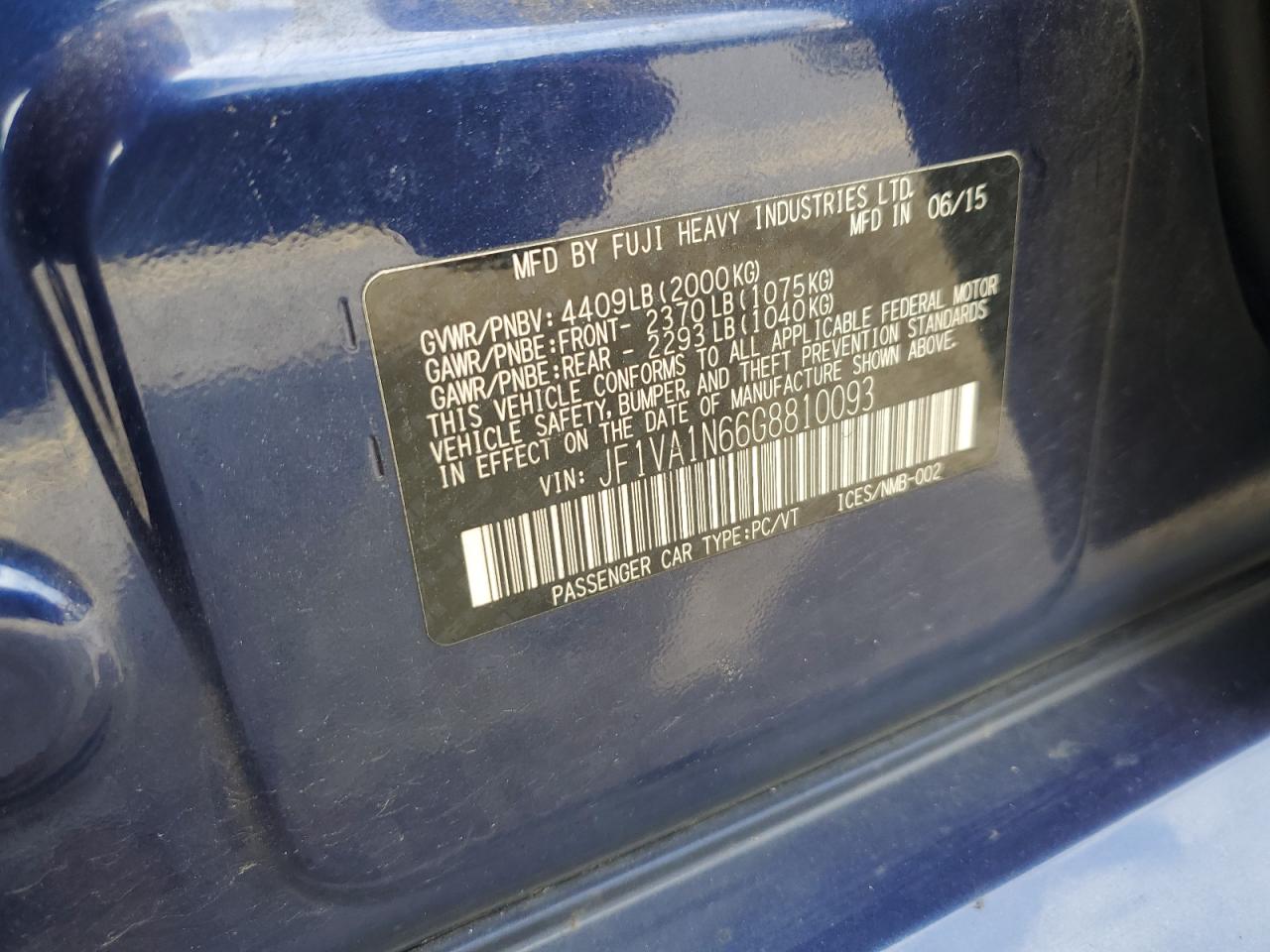 2016 Subaru Wrx Limited VIN: JF1VA1N66G8810093 Lot: 58756115