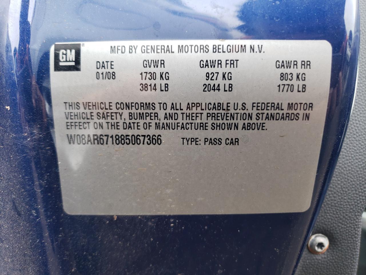2008 Saturn Astra Xe VIN: W08AR671885067366 Lot: 55321145