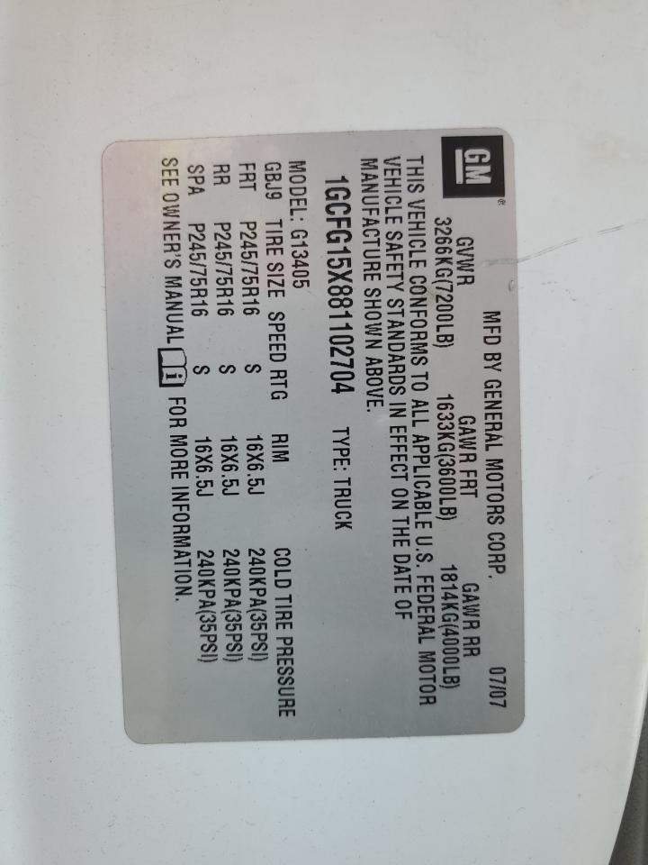 2008 Chevrolet Express G1500 VIN: 1GCFG15X881102704 Lot: 80451095