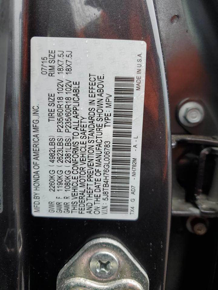 2016 Acura Rdx Advance VIN: 5J8TB4H76GL006783 Lot: 58701275