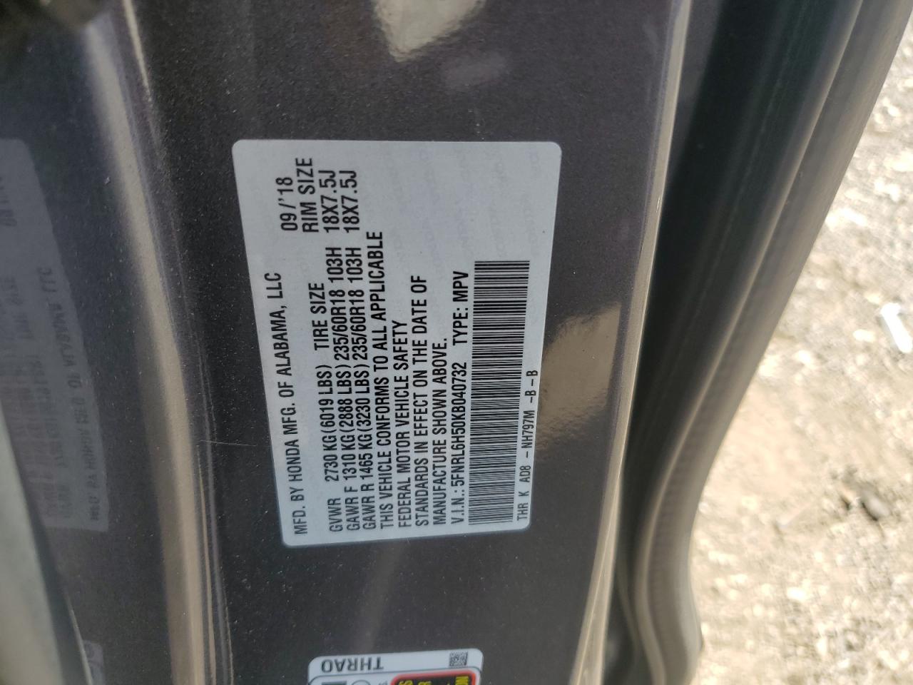 2019 Honda Odyssey Ex VIN: 5FNRL6H50KB040732 Lot: 57309715